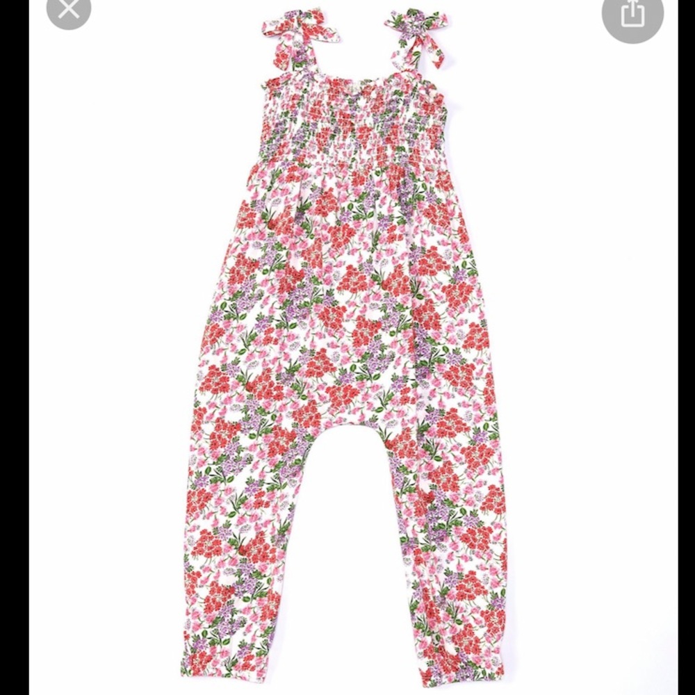 Bonnie Jean Summer floral smocked jumpsuit